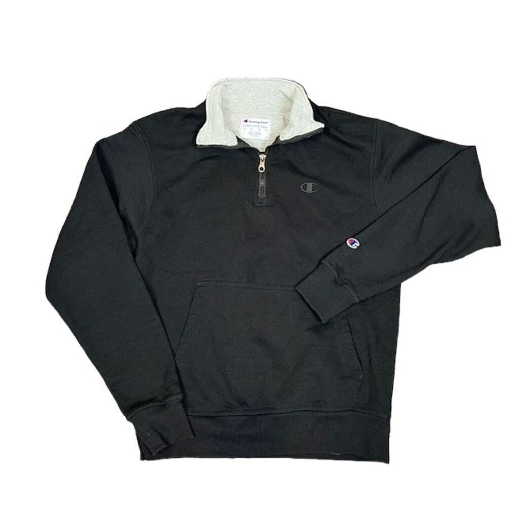 Champion 1/4 Zip Men's Fleece Sweatshirt Black‎ with Gray Size Small